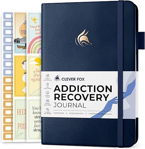Clever Fox Addiction Recovery Journal Large Guided Sobriety Workbook for Alcohol, Drug, Gambling, Eating & Other Addictions Daily Planner to Support Recovery Progress, 8.3x11 Dark Blue