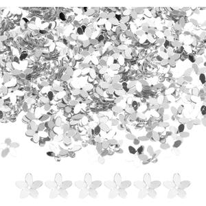 MECCANIXITY 50g Glitter Flower Loose Sequins, 10mm Silver Tone