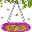 Bee Feeder Watering Station for Garden, Flower Bee Bath for Outside with Glass Balls, Butterfly Bath Bowl for Outdoor Courtyard Decoration (Rose Red)