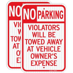 GicnKeuz Large No Parking Signs,18x12 Inches Violators Will Be Towed Away at Vehicle Owner's Expense Signs, Engineer Grade Reflective Aluminum, Fade Resistant,Indoor or Outdoor Use (2-Pack)