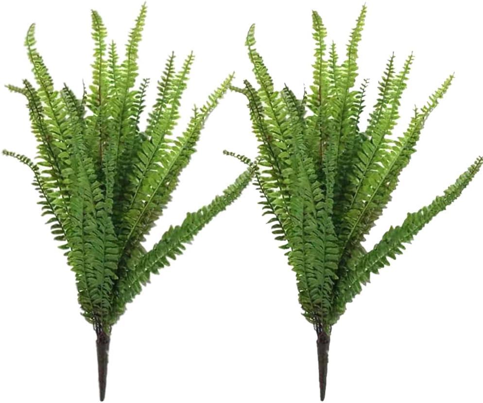 Pack of 2 Artificial Fern Plants Fake Boston Fern Faux Plants Outdoor Shrubs Greenery 22.8 Inch Soft Plastic Plant for Home Garden Office Balcony Party Porch Potted Hanging Decor