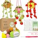 WaldyWop Crochet Kit for Beginners: 3 PCS Hanging Potted Crochet Plants Kits for Adults Kids 8-12 - Easy Video Tutorials & Printed Instructions & 40% Extra Yarn - DIY Birthday Gift Set for Girls Women
