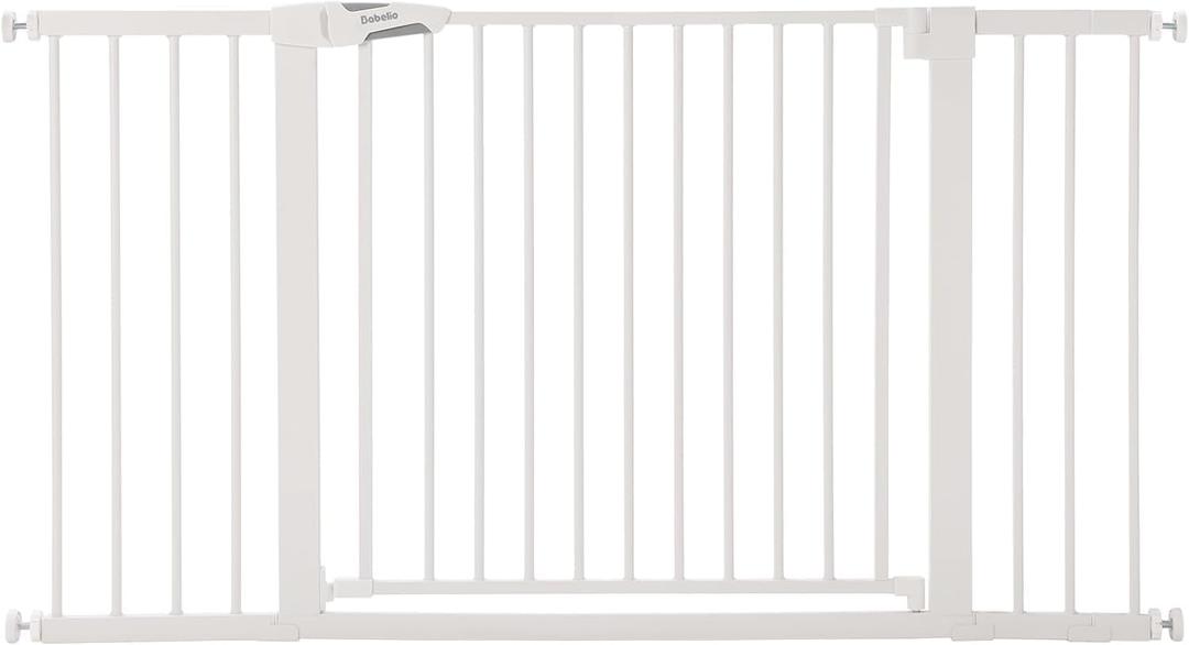 Babelio 36-57" Extra Wide Baby/Dog Gate, Auto Close with Large Walk Thru Door,Safety for Pet, House, Stairs and Doorways, Pressure Mounted for Chlid, White
