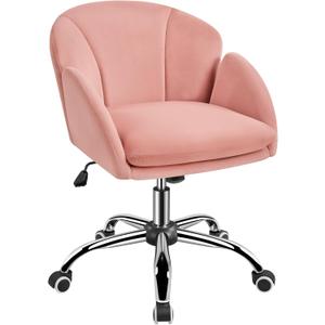 Yaheetech Pink Desk Chair Vanity Chair Comfy Velvet Chair Cute Desk Chair for Home Office Modern Swivel Rolling Chair for Bedroom, Living Room, Makeup Room Women