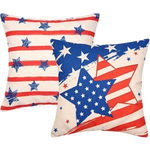 Patriotic Pillow Covers 18x18 Inch Set of 2, 4th of July Red White Blue Throw Pillow Covers for Holiday Decor