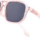 Square Reader Sunglasses for Men Women Double Bridge Pilot Full Lens Sun Reading Glasses UV400 Outdoor Driving, Clear Pink Frame + Grey Lens, +3.0