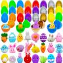 24 Pack Easter Mochi Squishy Toys Filled Easter Eggs, Plastic Easter Eggs Filled with Easter Squishy Toys for Eggs Hunt, Gifts for Kids Boys Girls Party Favors, Easter Basket Stuffers