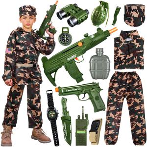 Army Costume for Boys, Halloween Costumes for Kids, Military Costumes with Accessories, Compass, Binocular, Intercom Etc, Army Suit Uniform Gifts Toy for Boys Girls 3-12 (Large)
