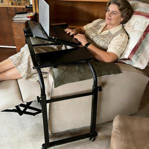 KOMOREBI Overbed Bedside Table Over The Bed Table with Wheels Laptop Desk Cart Table Stand Height and Length Adjustable for Hospital and Home Use Bed Trays Desk Hospital Bed Table on Wheels (Black)