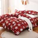 JSD Red Buffalo Plaid Snowflakes Duvet Cover Set Queen Size, 3 Piece Christmas Winter Printed Microfiber Comforter Covers