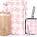 Dosuarue Coquette Cute Pink Bow Glass Cups with Lids and Straws, 16oz Aesthetic Iced Coffee Cup, Girly Preppy Design Tumbler Mug, Birthday Valentines Christmas Gifts Teen Girl Gifts Trendy Stuff