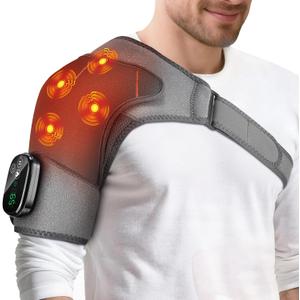 Shoulder Heating Pad with Massage, Cordless Heated Shoulder Brace Wrap Massager for Pain Relief Deep Tissue, Rotator Cuff Heating Pad, Gray