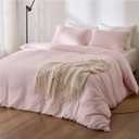 Pink Duvet Cover Queen Size, 100% Sandwashed Cotton Soft Queen Duvet Cover Set 3 Pieces with Zipper Clousre & Corner Buttons (Pink, Queen 90 x 90)