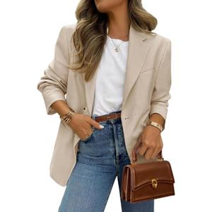 PRETTYGARDEN 2025 Blazers for Women Business Casual Long Sleeve Lapel Open Front Suit Jacket Work Blazer with Pockets (Small, Beige Apricot)