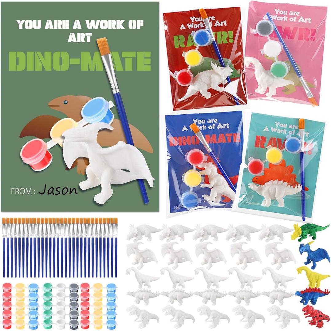 30 Sets Dinosaur Party Favors Gift Painting Kit with Cards Dinosaur Figurines Arts and Crafts Exchange Gift Birthday Dinosaurs Party Supplies