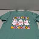 Womens Halloween Teacher Shirts Read More Books T-Shirt Funny Ghost Reading Book Print Tee S