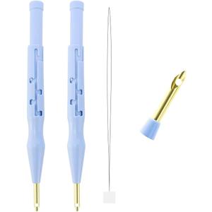 2 Pack Adjustable Embroidery Punch Needle Pen Tool, Felting Threader Needle for Embroidery Rug DIY Handmade Art Crafts Stitching Applique Embellishment