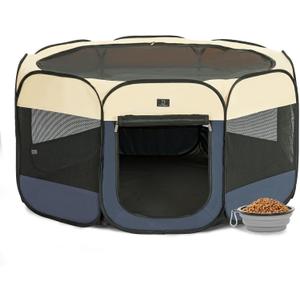 Dog Playpen for Small Dogs & Puppies, 40.55" Portable Indoor Outdoor Puppy Playpen with Bowl, Waterproof Floor, Foldable Pop-Up Pet Pen for Home, Travel & Daily Use