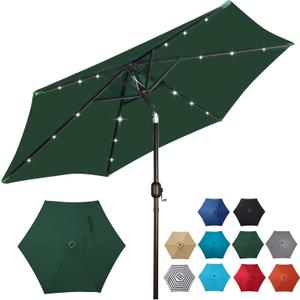 Blissun 7.5 ft Solar Umbrella, 18 LED Lighted Patio Umbrella, Table Market Umbrella (Dark Green)