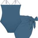 Funnycokid Girls One Piece Swimsuit Color Block Teen Bathing Suit with Pad Cover Up Skirt(7-16Y)