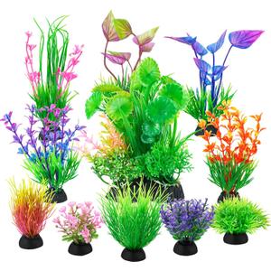 Ameliade Fish Tank Decorations Aquarium Artificial Plastic Grass Plants Decor Small Betta Goldfish Turtle Tank Accessories 11 Pieces