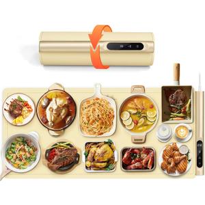 Newise Graphene Food Warming Mat, Extra Large (XXL 36x 16") Electric Warming Tray with 6 Temp Settings, Portable Food Warmers for Buffets Party Countertop, Practical Gifts for Mom Wife, Beige