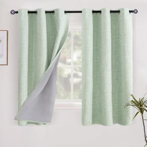 YoungsTex Sage Green Blackout Linen Kitchen Curtains, Short Thermal Insulated Black Out Drapes with Grommet for Bathroom Small Window, 2 Panels, 42 X 40 Inch