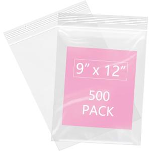 iMailer - 500 Pcs- 9" x 12" Clear Zip Bags - Reclosable Plastic Zip Poly Bags for A4, Letter Sized Documents, Clothing