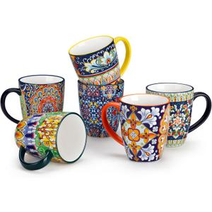 vancasso 12 oz Coffee Mugs Set of 6, Ceramic Mug with Handle, Boho Coffee Cups for Latte, Cappuccino & Hot Chocolate, Dishwasher & Microwave Safe Gift Set, Series SIMI