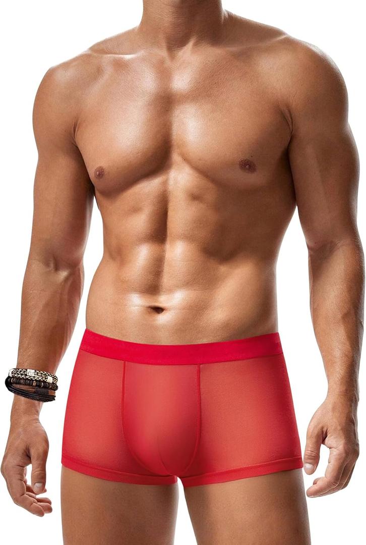 Avidlove Mens Underwear Trunk Breathable Mesh Boxer Briefs Sexy Lingerie Boxer Shorts for Men (Medium, Red)