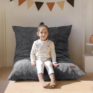 MAXYOYO 3 in 1 Kids Bean Bag Chair Bed, Convertible Chair Folds from Bean Bag to Lounger, Child Floor Sofa for Gaming, Reading, Floor Mattress with High-Density Foam Filling (Charcoal)