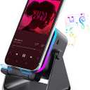 Wireless Bluetooth Induction Speaker, Phone Speaker Amplifier with Colorful Lights & 3500mAh Battery, Portable Phone Stand Compatible with iPhone/iPad/Android/Samsung - Black