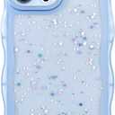 Compatible with iPhone 15 Pro,Cute Kawaii Bling Sparkle Glitter Frame Shape Soft Silicone Shockproof Protective Phone Case Cover for Women Girls Blue