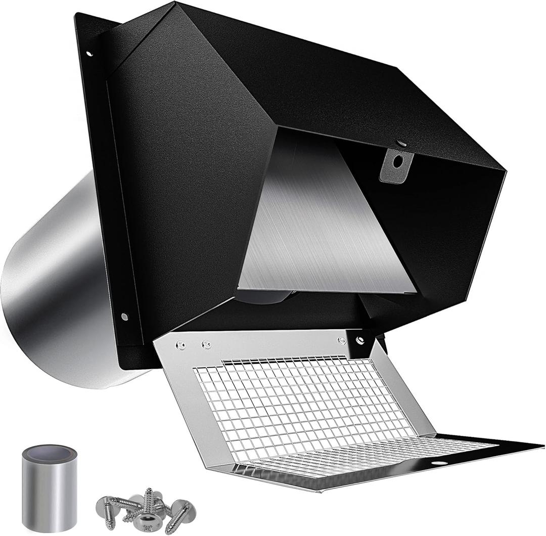 pbugac 4" Dryer Vent Hood, Galvanized Steel Exterior Cover with Backdraft Damper & Screen, Foam Seal Ring, Screws and Foil Tape