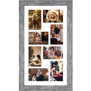 11.8x21.8 Picture Frame Display 8 opening 4X6 Picture Frame Collage,Multi Photo Frame with Mat,Plexiglass,Wall or Tabletop Decor,Grey Wood Grain