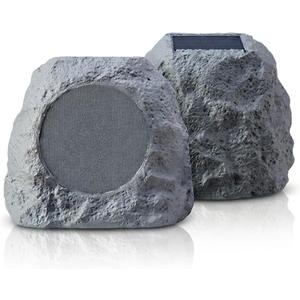 Solar Powered Rock Speakers Outdoor Waterproof (2 Pack) - Bluetooth 5.3 Wireless Landscape Speakers with Color Changing LED Lights, Multi-Speaker Interconnect Wireless Stereo for Garden, Patio, Yard