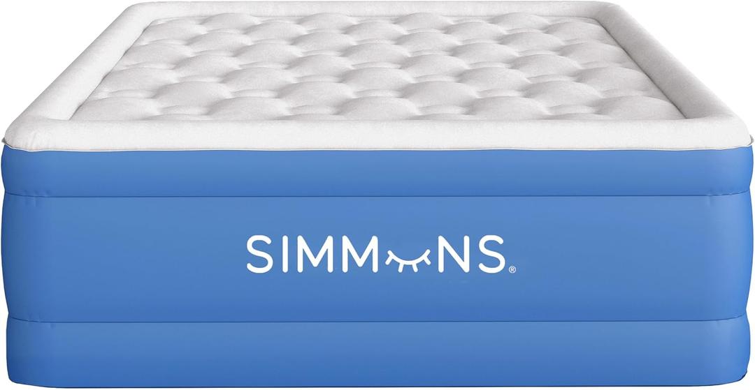 Simmons Rest Aire Mattress Air Bed with Side Built-in Pump and Soft Velveteen Topper: Queen