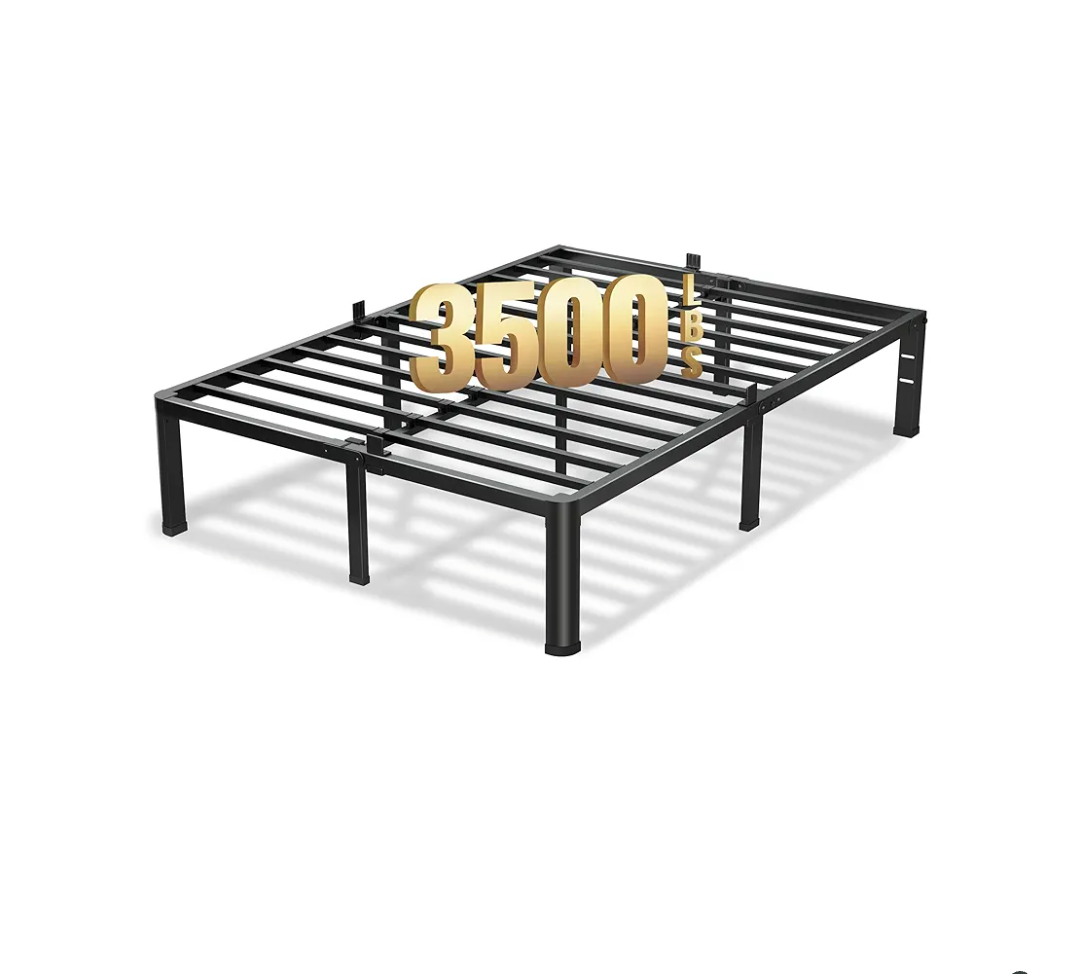 18 Inch Queen Bed Frame, 3500Lbs Heavy Duty Metal Platform with Round Corner Legs Mattress Slide Stopper, Steel Slat Support No Box Spring Needed, Noise Free, Non-Slip, Easy Assembly