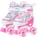 Nattork Girls Roller Skates for Kids, 4 Size Adjustable Rainbow Quad Skates with All Light Up Wheels - Best Birthday Gift for Outdoor Sports, S