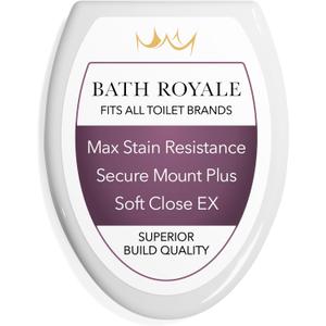 Bath Royale Slow Close Toilet Seat BR501-00 White Elongated, Stain-Resistant and Easy to Keep Clean, Heavy Duty Fits All Toilet Brands, Executive Series