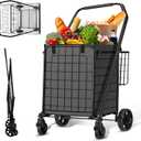 HABUTWAY Grocery Cart on Wheels for Groceries, Folding Shopping Carts with Liner, 110LBS Large Capacity Jumbo Grocery Cart with Dual Basket, 360 Rolling Laundry Cart, Lightweight Trolley for Senior