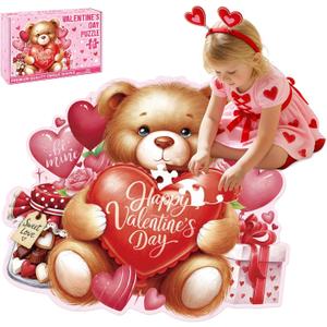 Valentines Day Puzzles with 49 Large Pieces - Happy Valentine's Day Shaped Floor Puzzle for Party Decorations, Gifts, and Classroom Activities