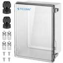 TICONN Waterproof Electrical Junction Box IP67 ABS Plastic Enclosure with Hinged Cover with Mounting Plate, Wall Brackets, Cable Glands (Clear, 13.8"x9.8"x5.9")