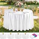 FAVE 6 Pack 120 Inch White Round Satin Tablecloth, Washable Table Cover