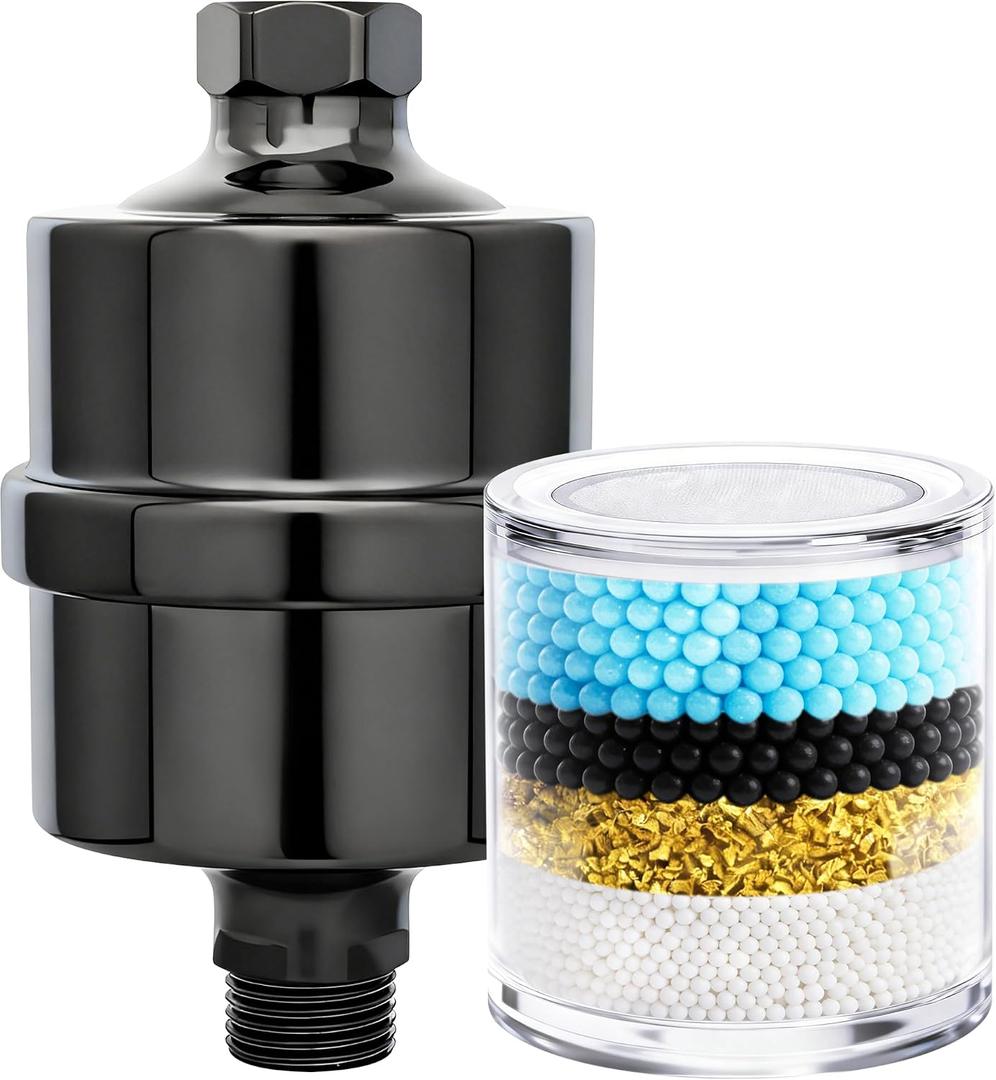 Metal Shower Filter, Stainless Steel 304, Clean Soft Water, Remove 99% Chlorine, Improve Your Skin Nail Hair, Easy to Install (BLACK)