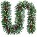 Christmas Garlands,2.7M/ 9FT Christmas Garland,Christmas Garland with Lights, and Berries,for Fireplaces,Stairs, Interior Decoration,Christmas Decoratio (Green)