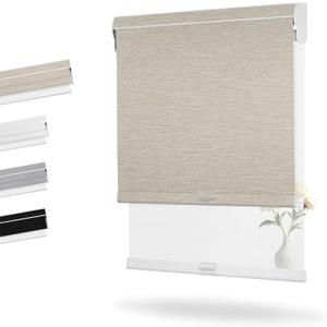 Boolegon Dual Roller Shades, Cordless Double Window Shades Blackout and Light Filtering Shades with Valance, Day and Night Roller Blinds for Home Office Door, Jacquard Beige & White, Custom Size