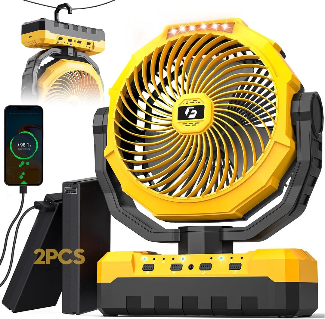 24000mAh Detachable Battery Camping Fan - 3-in-1 Portable Camping Fans with LED & Remote - 4 Speeds Battery Operated Outdoor Fan for Tent,Office,Jobsite,Workshop,Travel