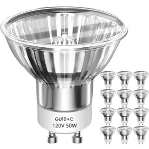 GU10 Halogen Light Bulb 120V 50W, 12PCS Tlf Fggl024 Uv Bulb, GU10+C, MR16 Light Bulb for Candle Warmer Lamp, Dimmable, 2700K Warm White for Reflector Track Lighting, Recessed Lighting