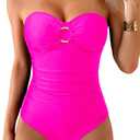 Daci Women Hot Pink Womens One Piece Swimsuit Tummy Control- Moderate Coverage Bathing Suit 2025 Bandeau Strapless Swimwear L